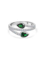 Leaf Design Emerald Silver Ring For Women-3