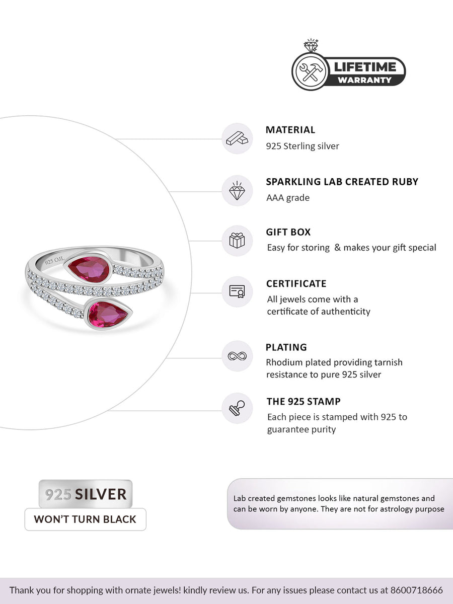 Leaf Design Ruby Silver Ring For Women-5