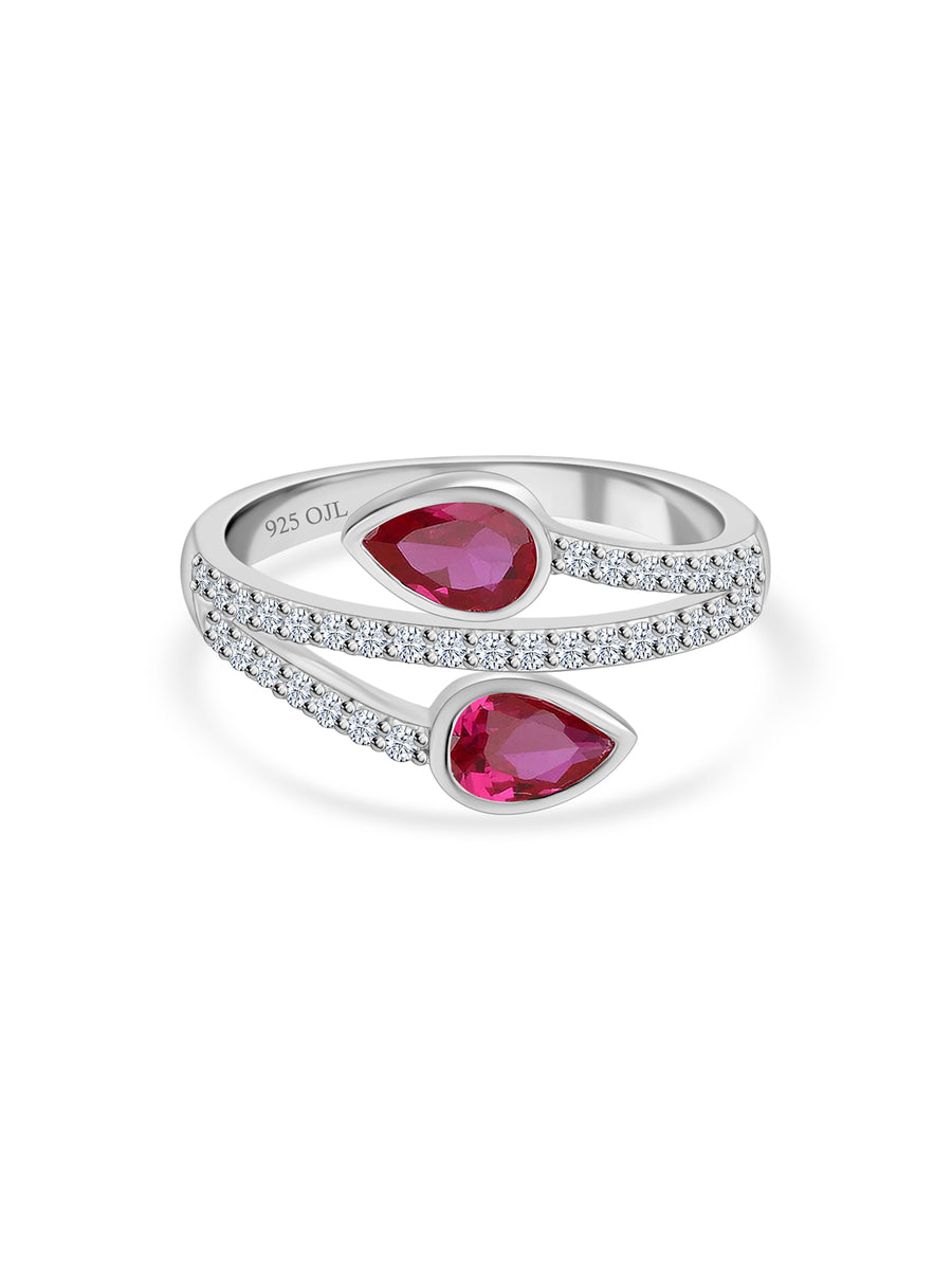 Leaf Design Ruby Silver Ring For Women-5