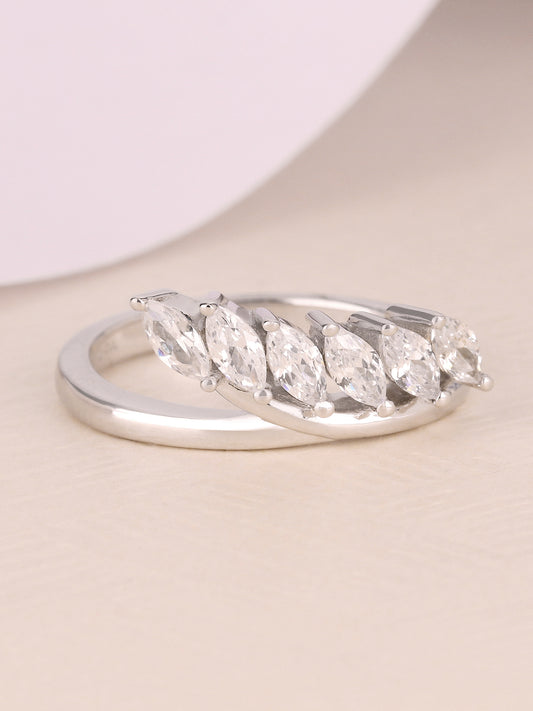1 CARAT MARQUISE SIX STONE SILVER RING-10