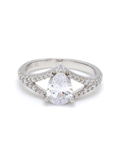 Silver Pear Shaped 1 Carat Engagement Ring-8