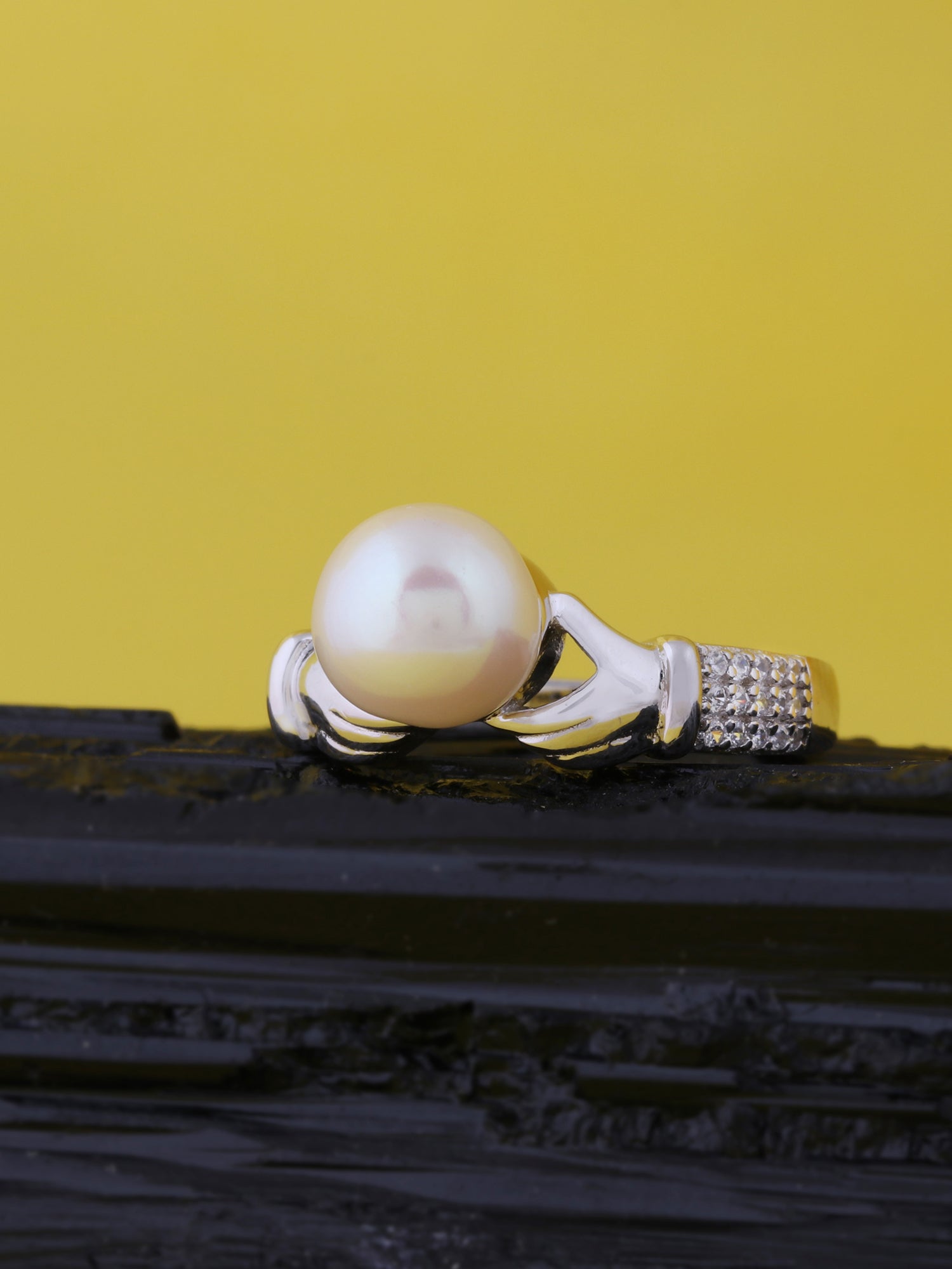 REAL FRESHWATER PEARL AND DIAMOND SOLITAIRE RING IN 925 SILVER-8