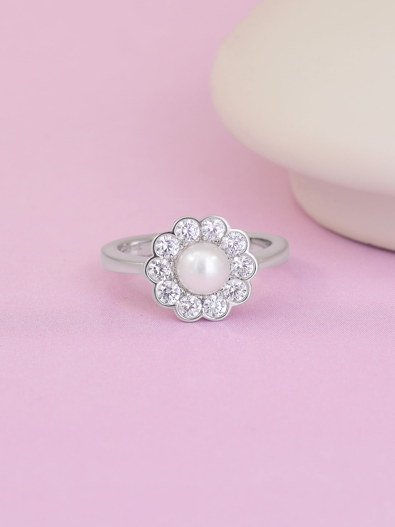 Silver Pearl Flower Ring-5