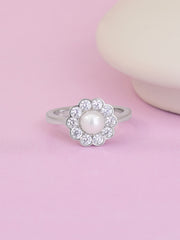 Silver Pearl Flower Ring-5