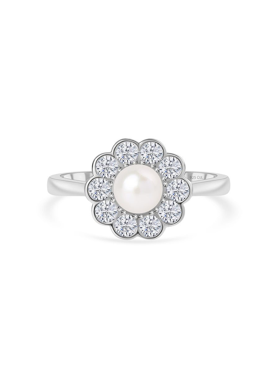 Silver Pearl Flower Ring-5