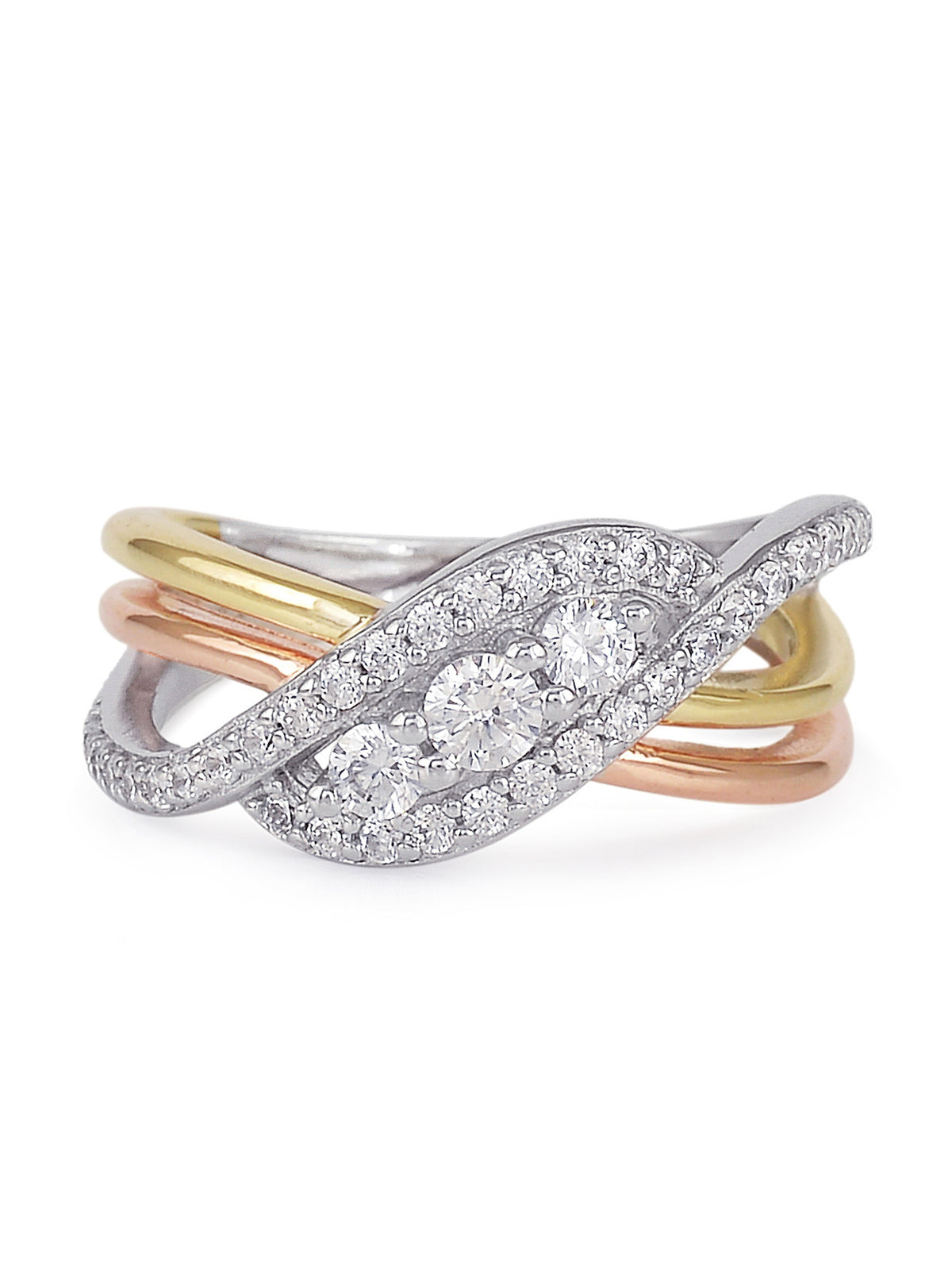 THREE TONE THREE STONE RING