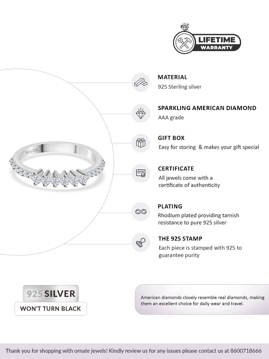 Six American Diamond 925 Silver Band Ring