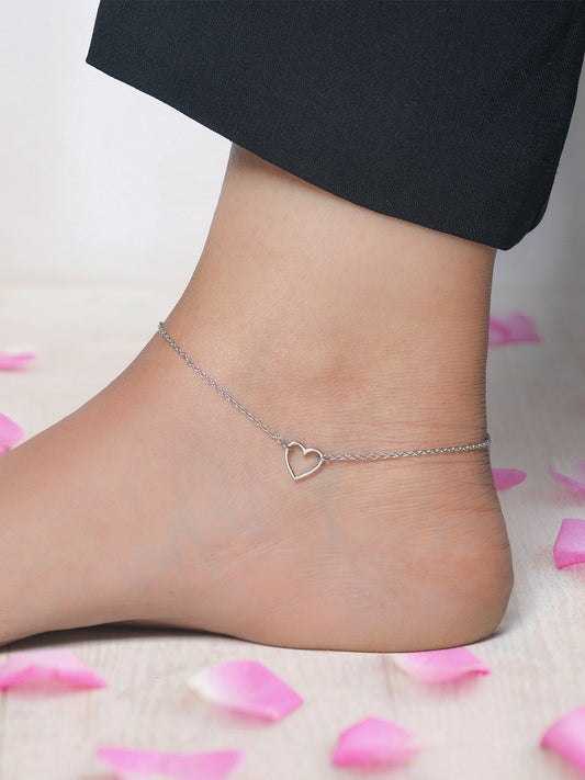 Love Filled Heart Silver Anklet