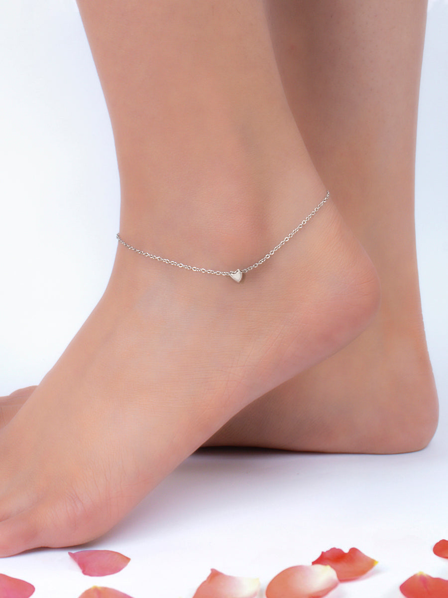 My Heart Plain Silver Anklet-1