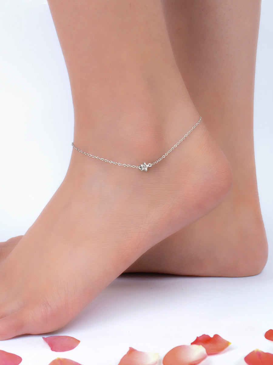 Shreya Flower Design Anklet For Women In Pure Silver-5