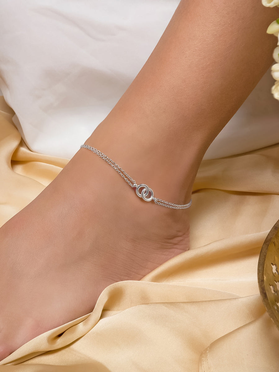 925 Sterling Silver Entwined Circle Anklet For Women-1