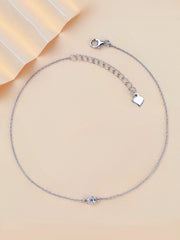 Single Solitaire Pure Silver Anklet For Women-8