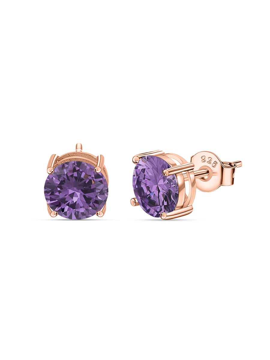 Rose Gold 2 Carat Amethyst Studs Earrings For Women