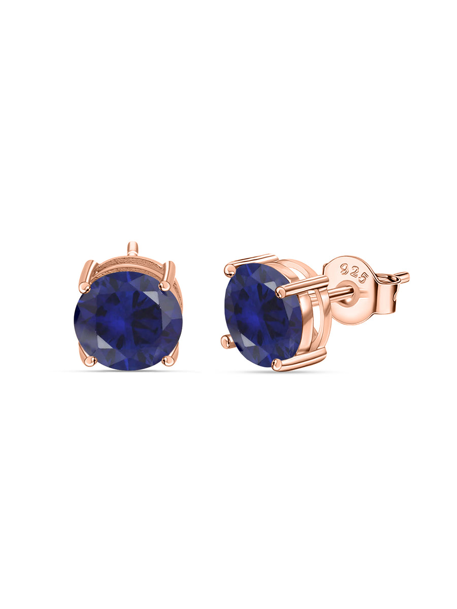 2 Carat Rose Gold Blue Sapphire Stud Earrings