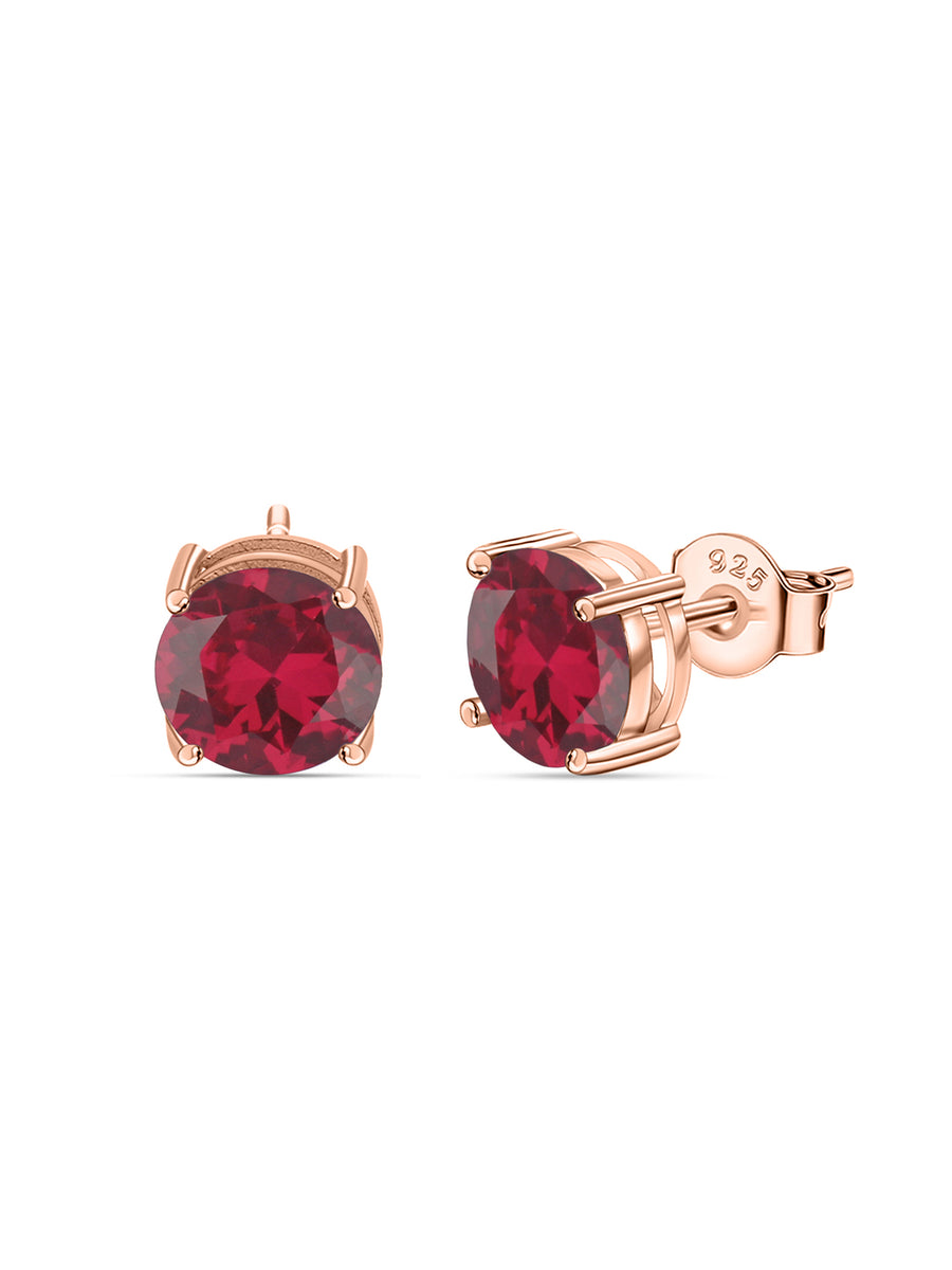 2 Carat Rose Gold Red Ruby Solitaire Stud Earrings For Women