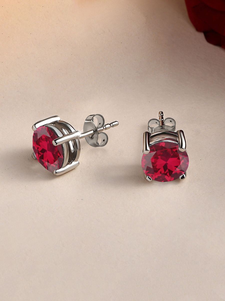 Red Ruby 2 Carat Solitaire Stud Earrings For Women - Ornate Jewels Jewellery