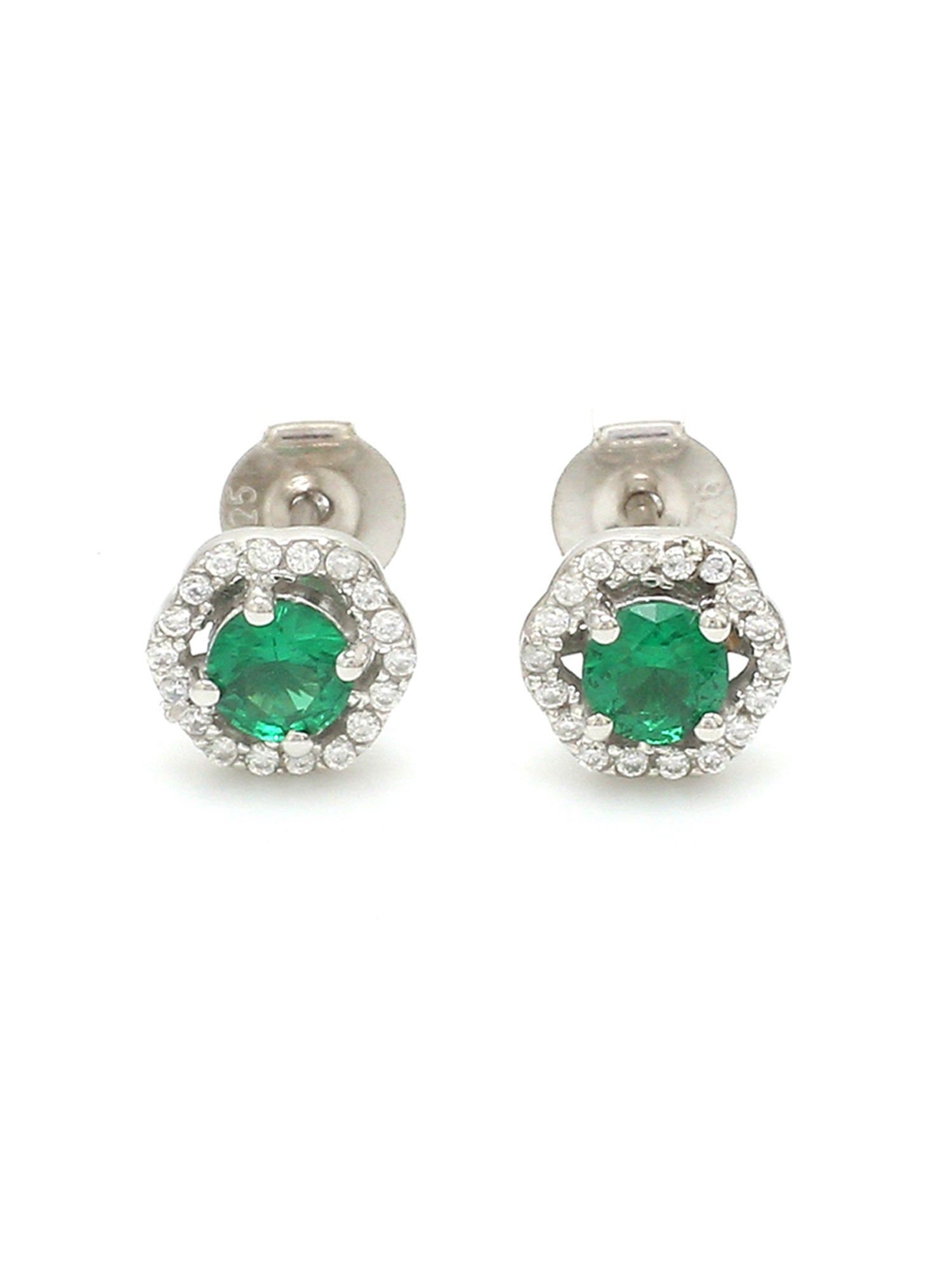 PURE 925 SILVER STUDDED EMERALD EARRINGS FOR WOMEN