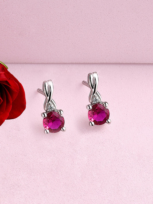 RED RUBY AND AMERICAN DIAMOND SOLITAIRE EARRINGS IN 925 SILVER-8