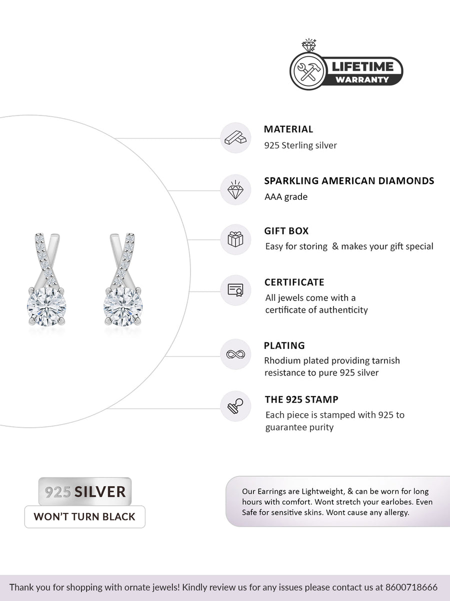 American Diamond 0.75 Carat Solitaire Stud Earrings In 925 Sterling Silver