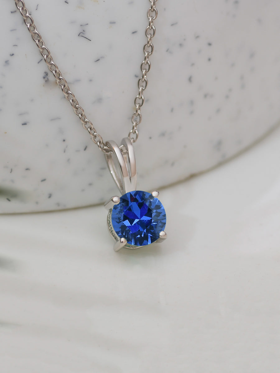 Blue Sapphire Solitaire Necklace For Women-5