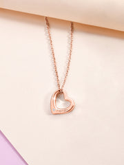 American Diamond Rose Gold Solitaire Heart Pendant With Chain