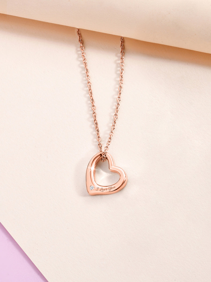 American Diamond Rose Gold Solitaire Heart Pendant With Chain