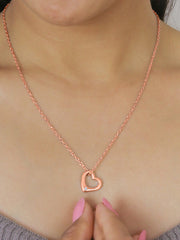 American Diamond Rose Gold Solitaire Heart Pendant With Chain