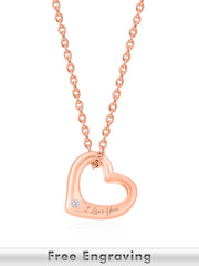 American Diamond Rose Gold Solitaire Heart Pendant With Chain