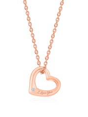 American Diamond Rose Gold Solitaire Heart Pendant With Chain