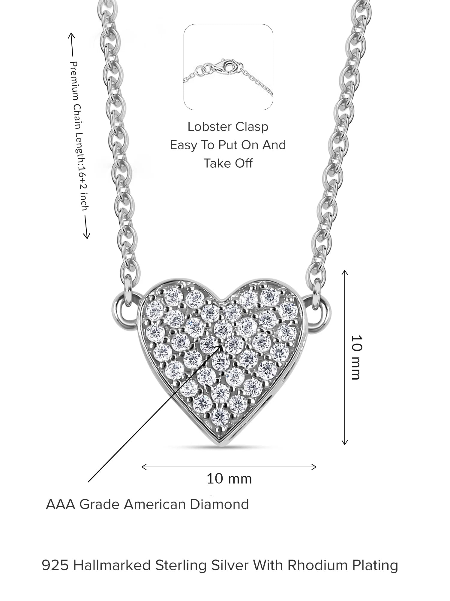 Diamond Look Heart Necklace In 925 Silver