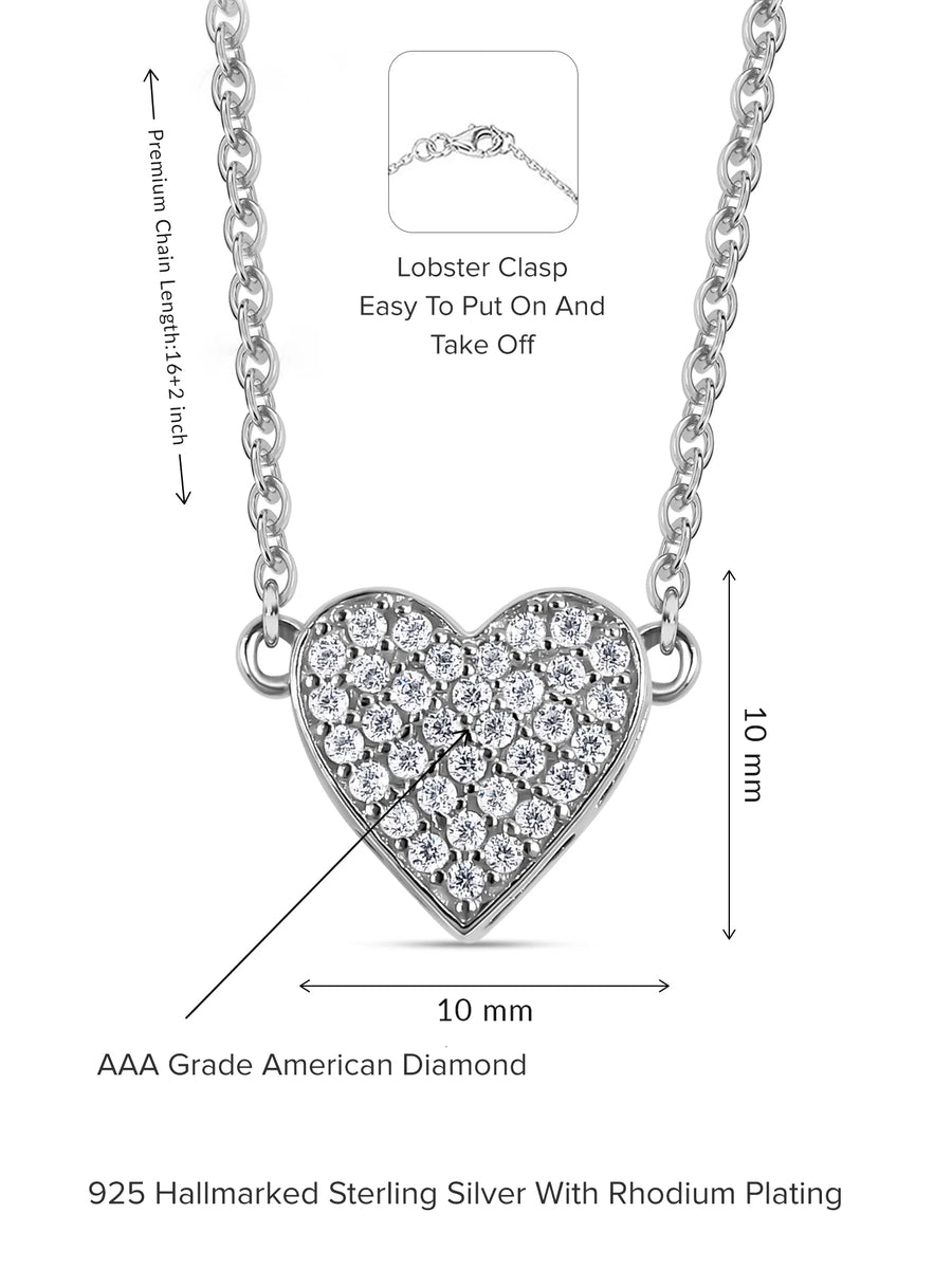 Diamond Look Heart Necklace In 925 Silver-4