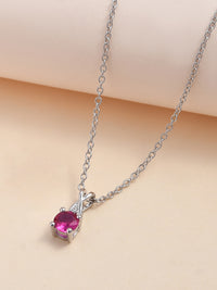 Ruby Solitaire Pendant With Chain In 18 Inch Made With 925 Silver