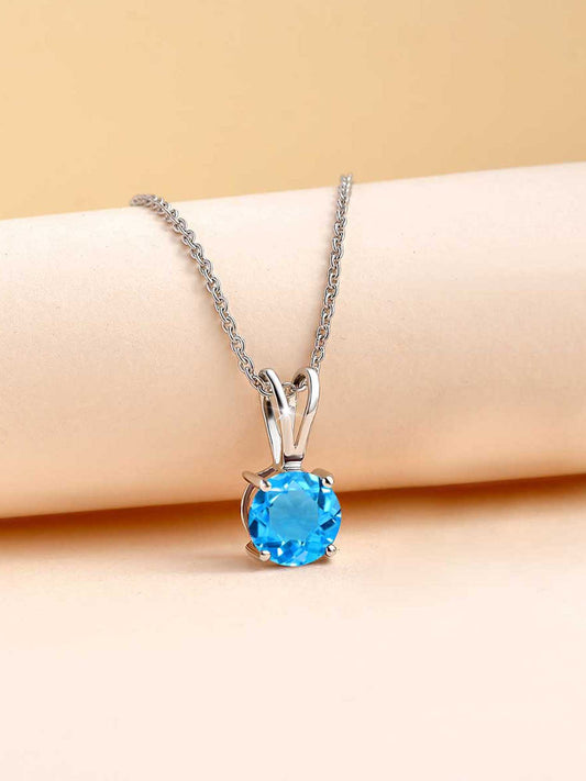 0.50 Carat Blue Topaz Pendant  With Chain For Women