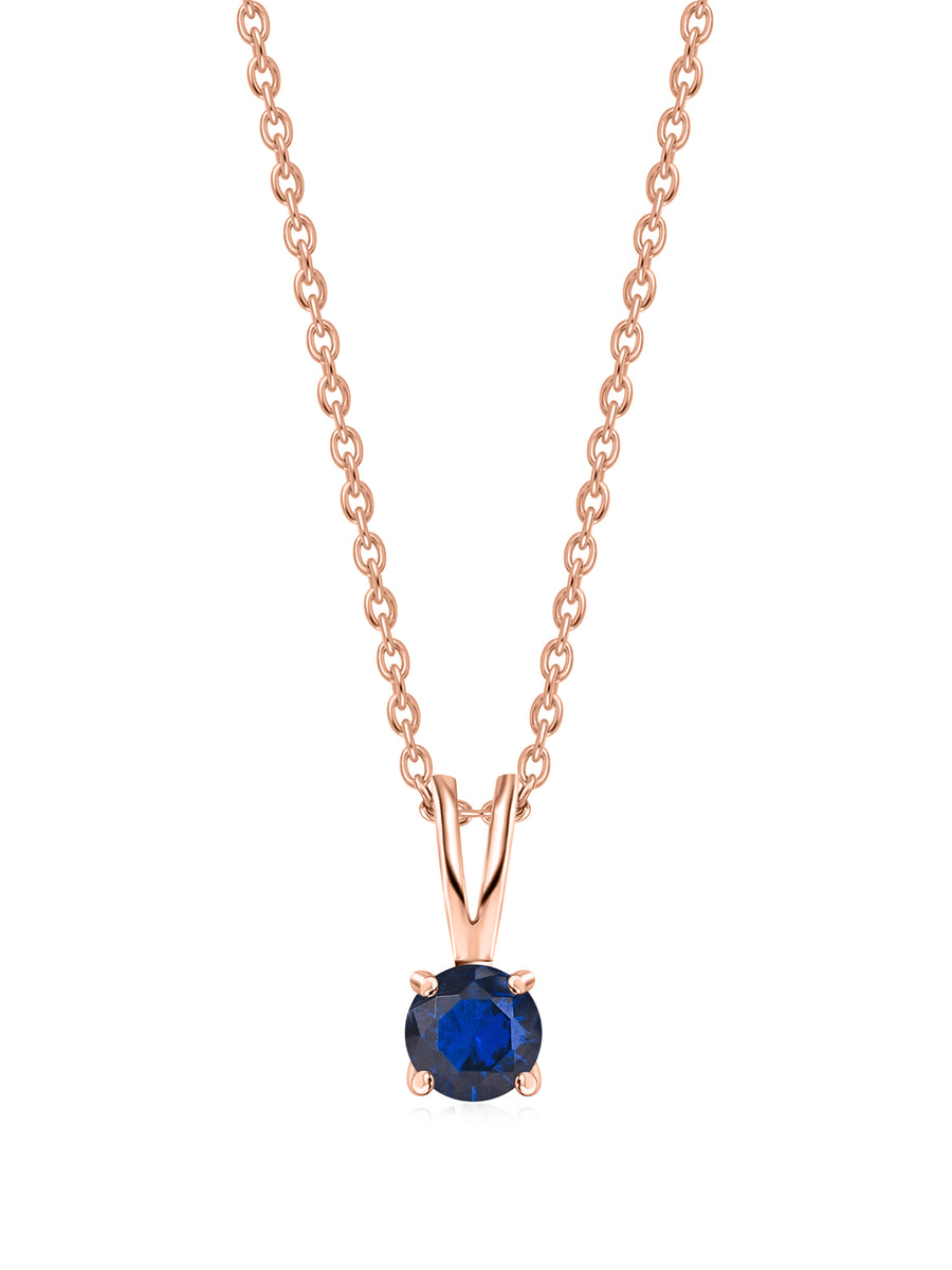 1 Carat Rose Gold Blue Sapphire Pendant With Chain For Women