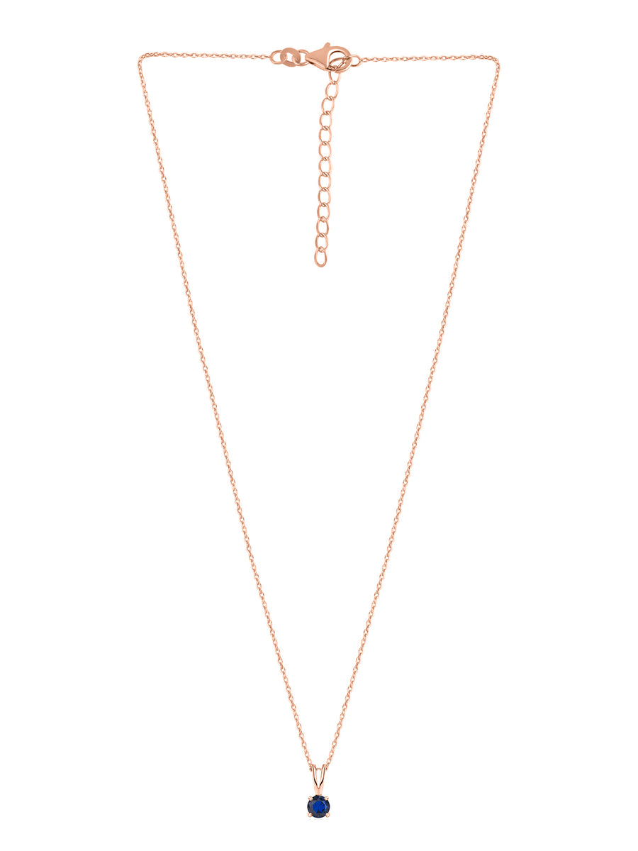 1 Carat Rose Gold Blue Sapphire Pendant With Chain For Women