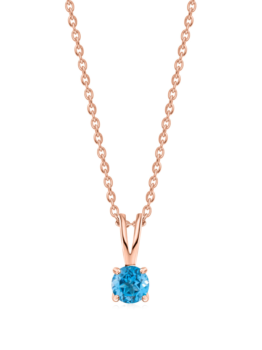 1 Carat Rose Gold Blue Topaz Pendant With Chain For Women