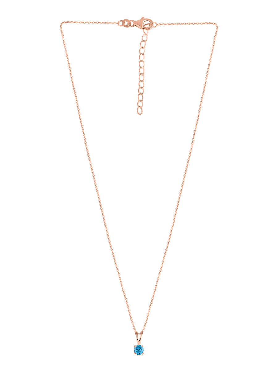 1 Carat Rose Gold Blue Topaz Pendant With Chain For Women