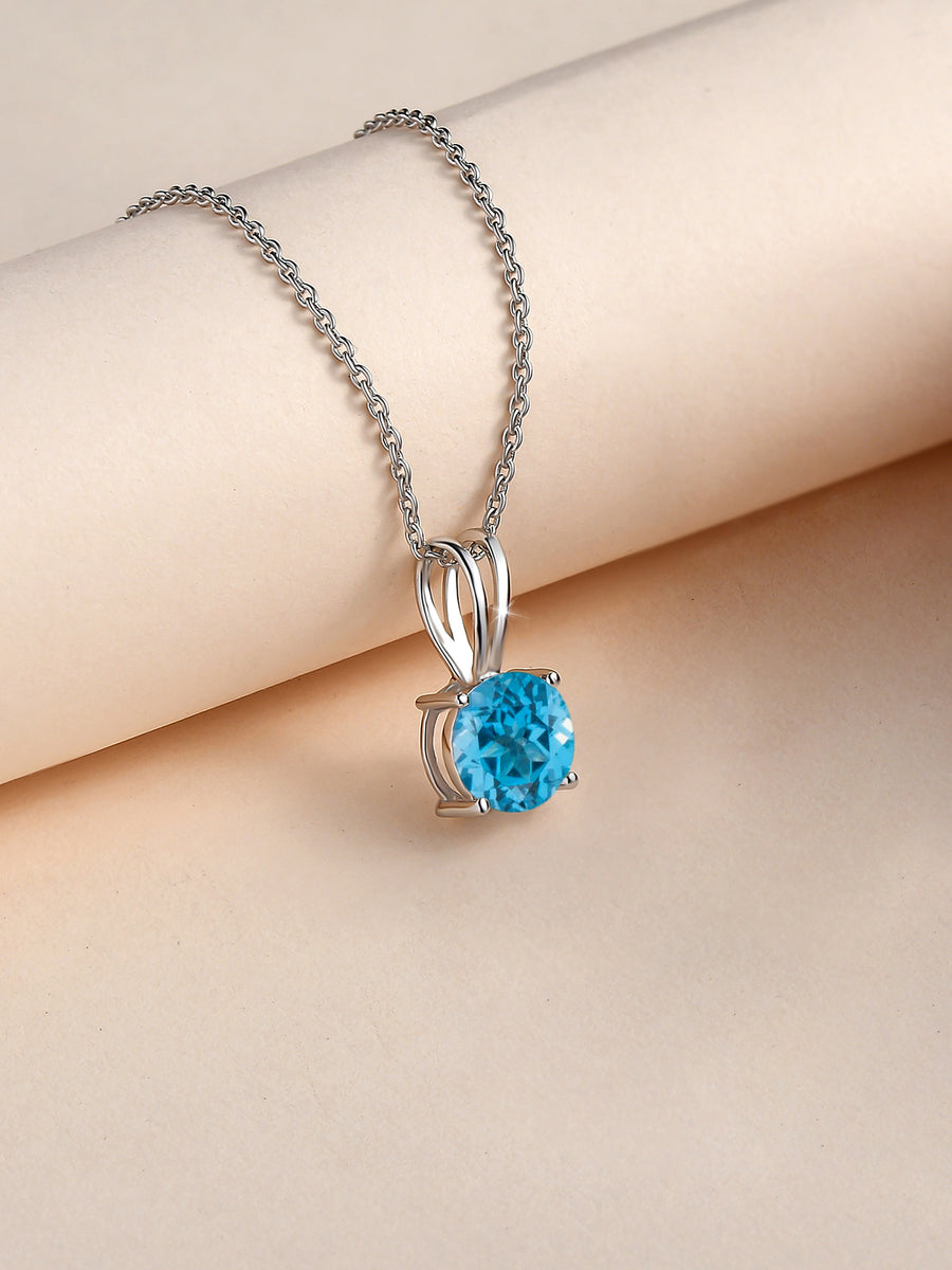 1 Carat Blue Topaz Pendant Necklace In 925 Sterling Silver For Women-1