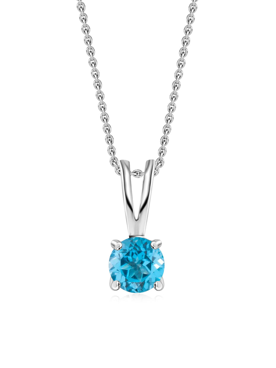 1 Carat Blue Topaz Pendant Necklace In 925 Sterling Silver For Women-3