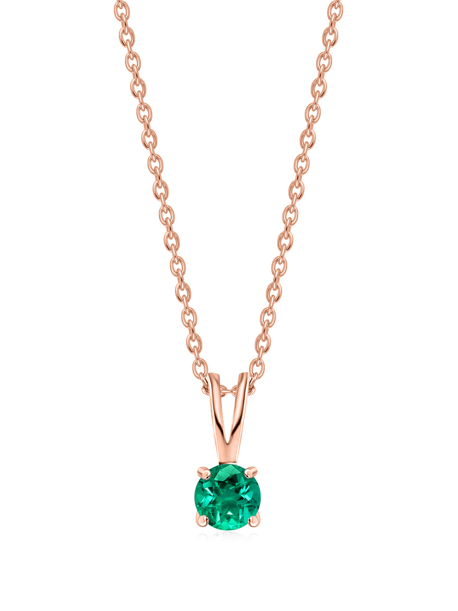 1 Carat Rose Gold Solitaire Emerald Pendant With Chain