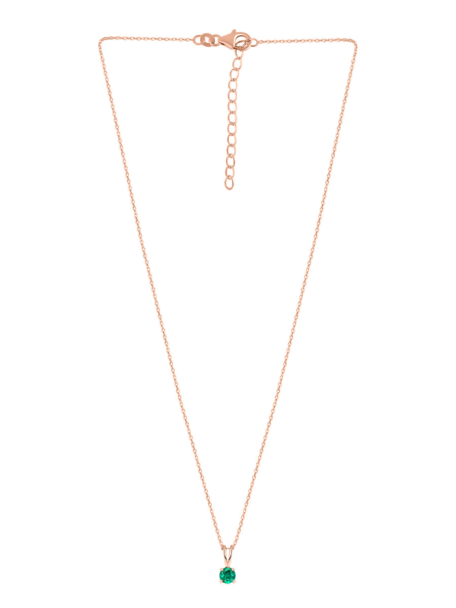 1 Carat Rose Gold Solitaire Emerald Pendant With Chain