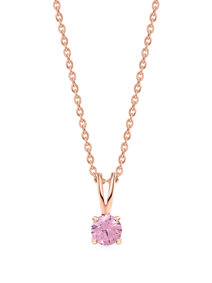 1 Carat Rose Gold Pink Stone Pendant With Chain For Women