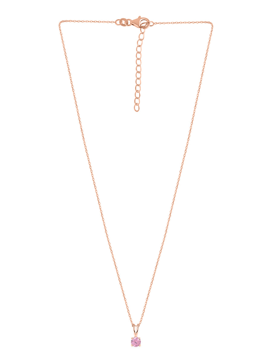 1 Carat Rose Gold Pink Stone Pendant With Chain For Women