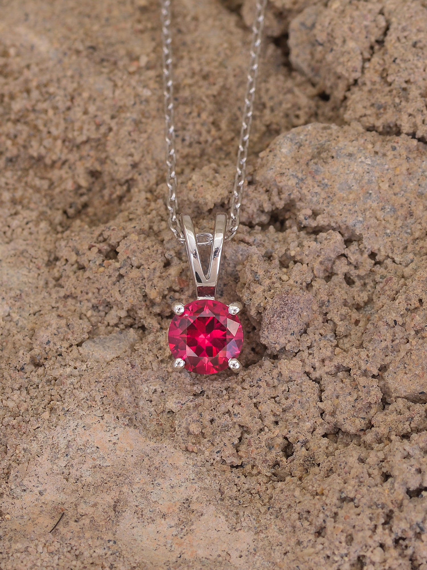 RUBY DAILY WEAR SOLITAIRE NECKLACE IN 18 INCH MADE WITH 925 SILVER-2