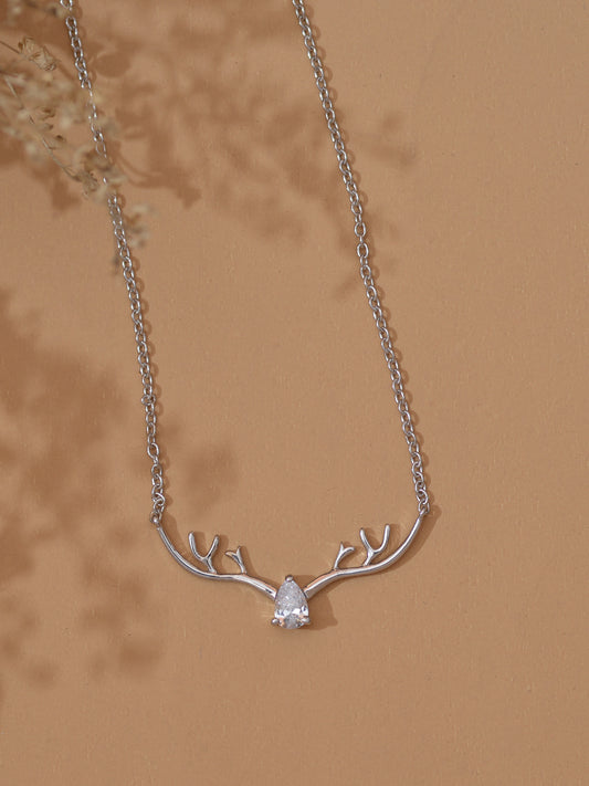 Ornate Jewels American Diamond Deer Silver Necklace For Women