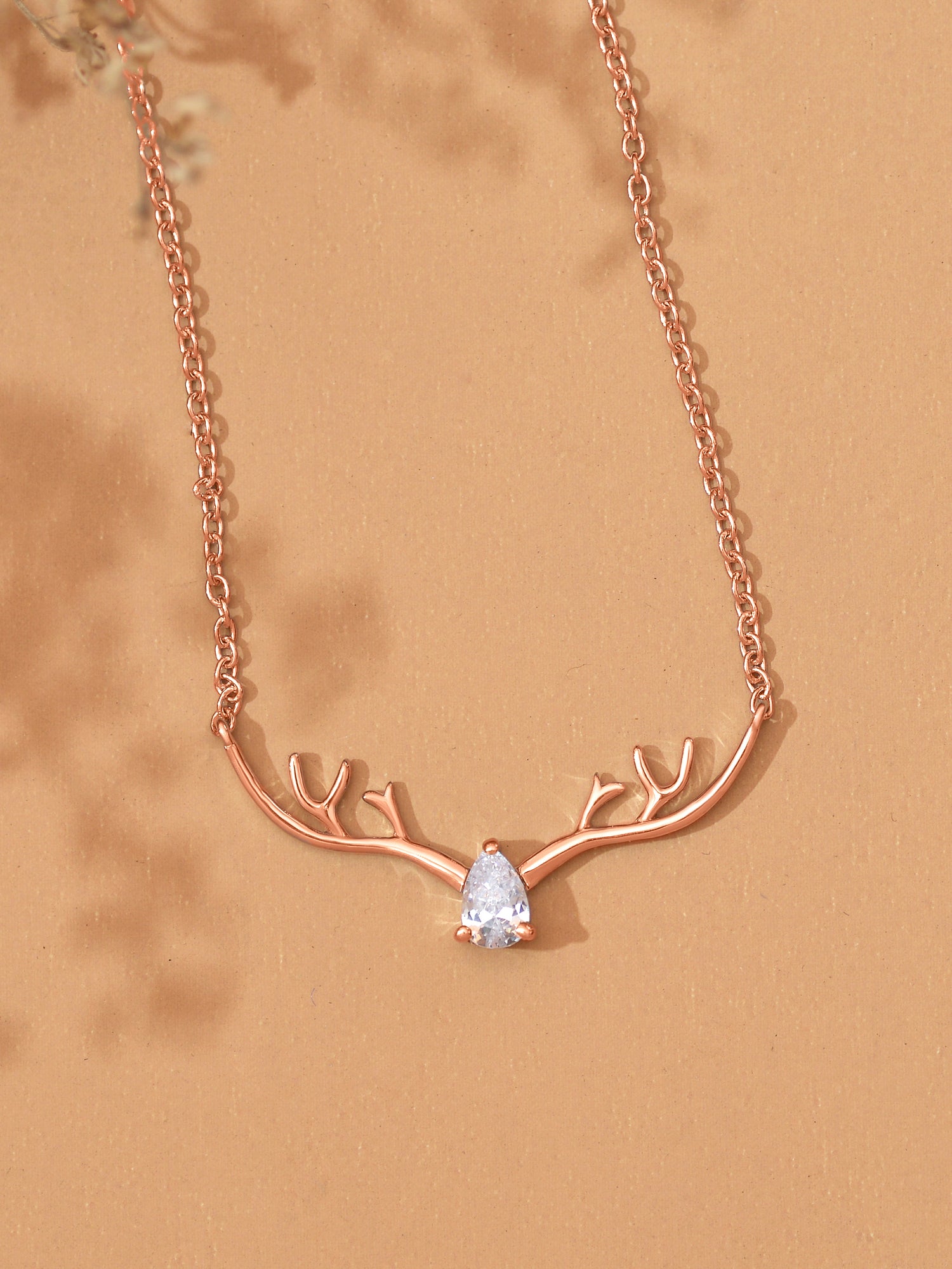 Rose Gold American Diamond Deer Necklace For Women-1