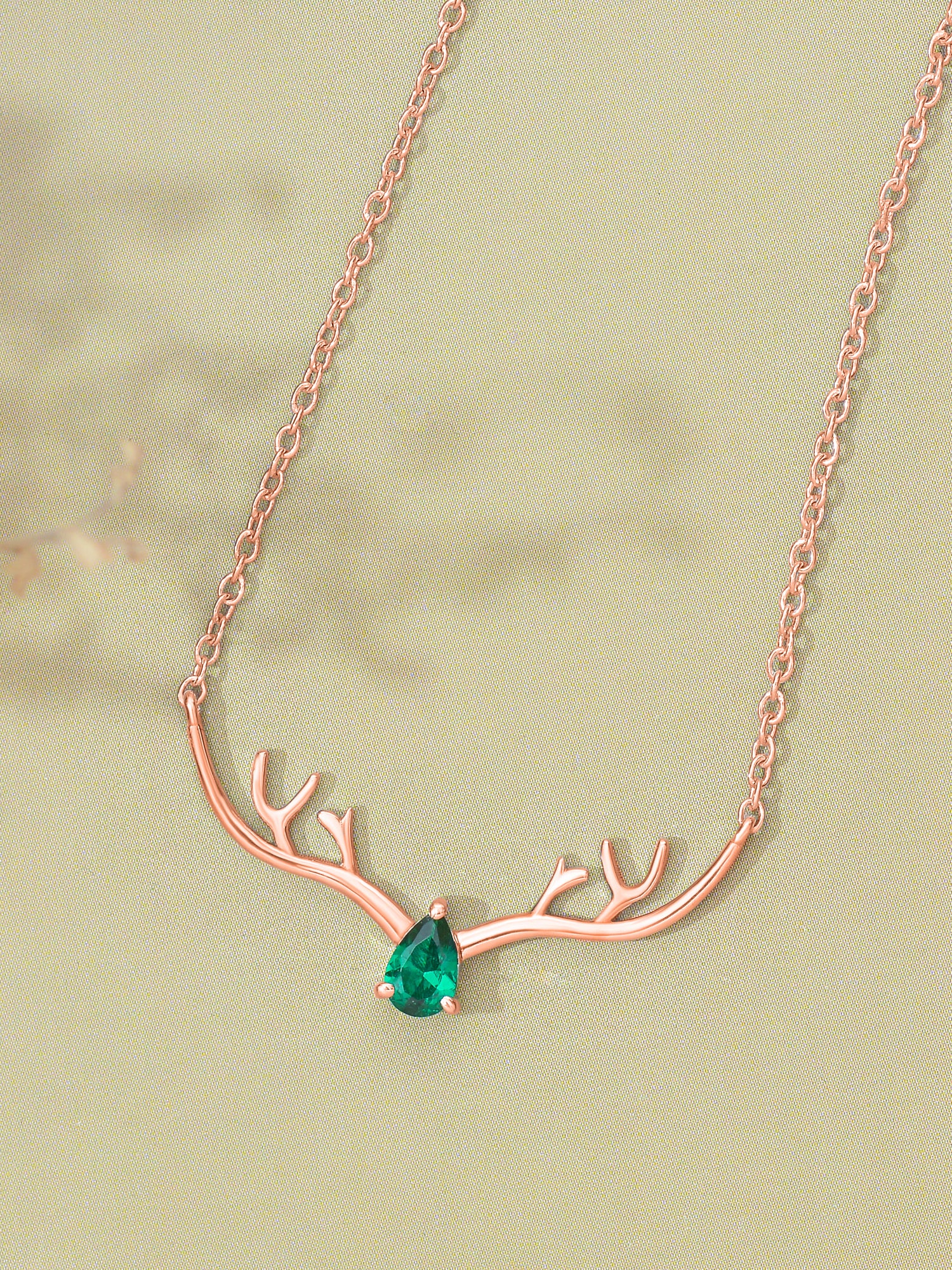 Ornate Jewels Rose Gold Emerald Deer Necklace For Women-1