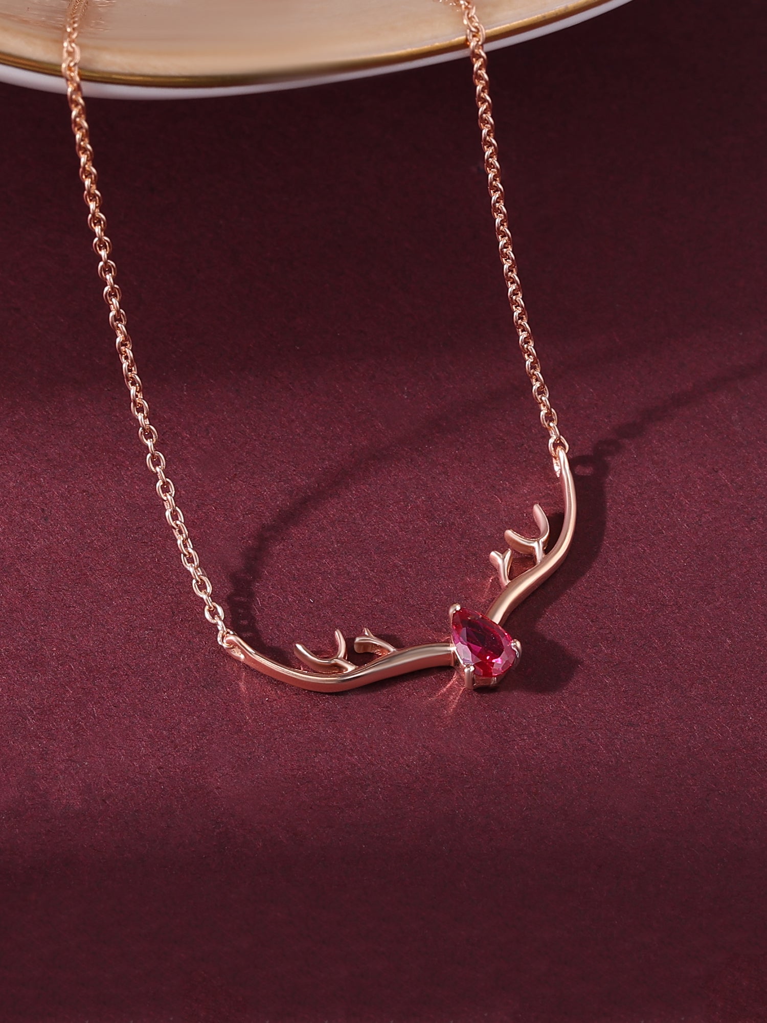 Ornate Jewels Rose Gold Ruby Deer Necklace For Women
