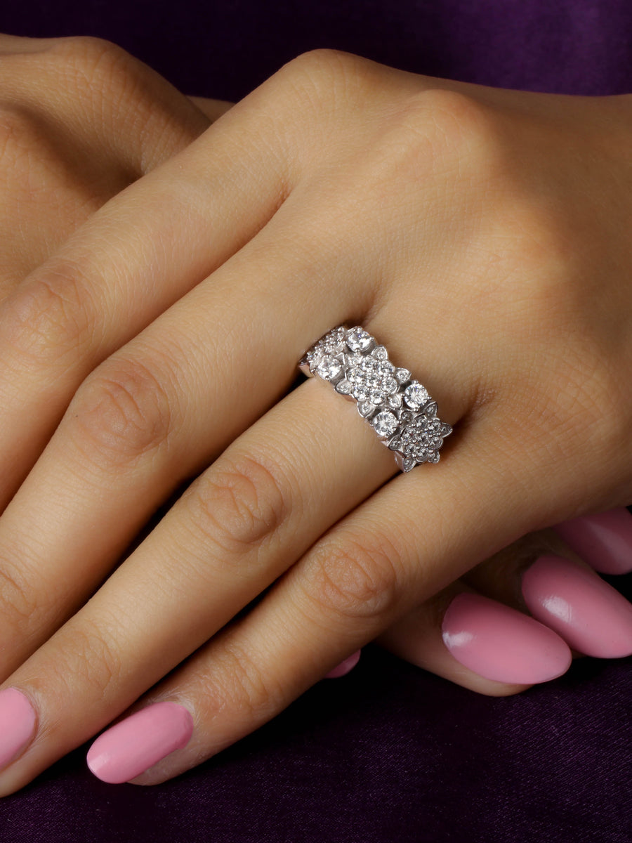 Flower Of East Silver Cluster Ring