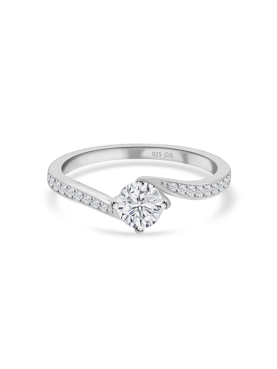 Pure Silver And American Diamond 1 Carat Solitaire Proposal Ring For Her-5